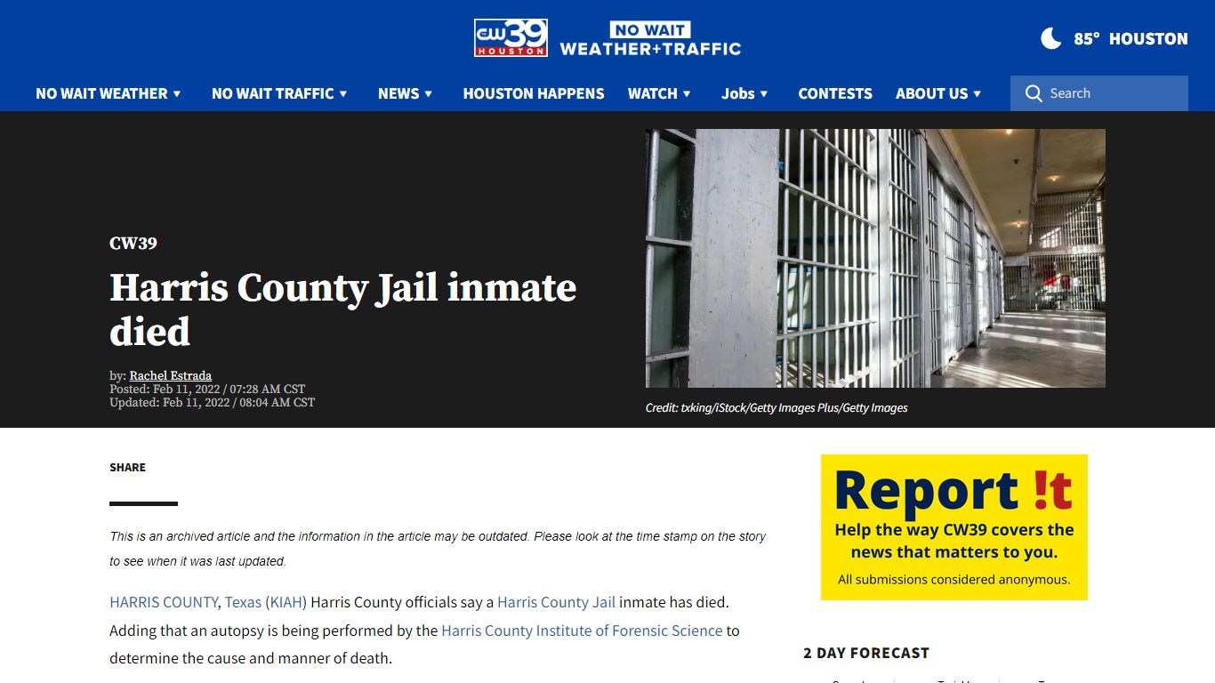 Harris County Jail inmate died | CW39 Houston